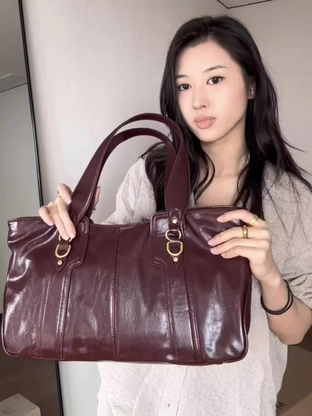 Ring-Detail Shoulder Tote Bag