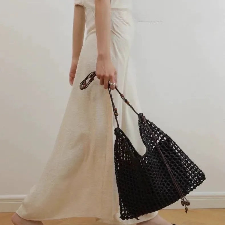 Open-Weave Tassel Shoulder Bag