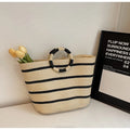 Striped Ring-Handle Basket Bag