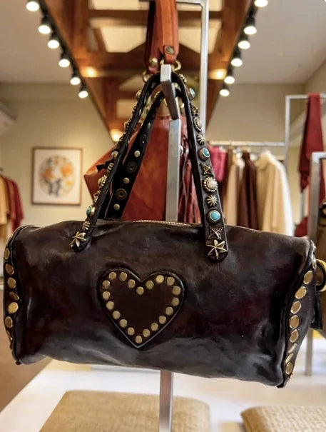 Heart-Studded Top-Handle Bag