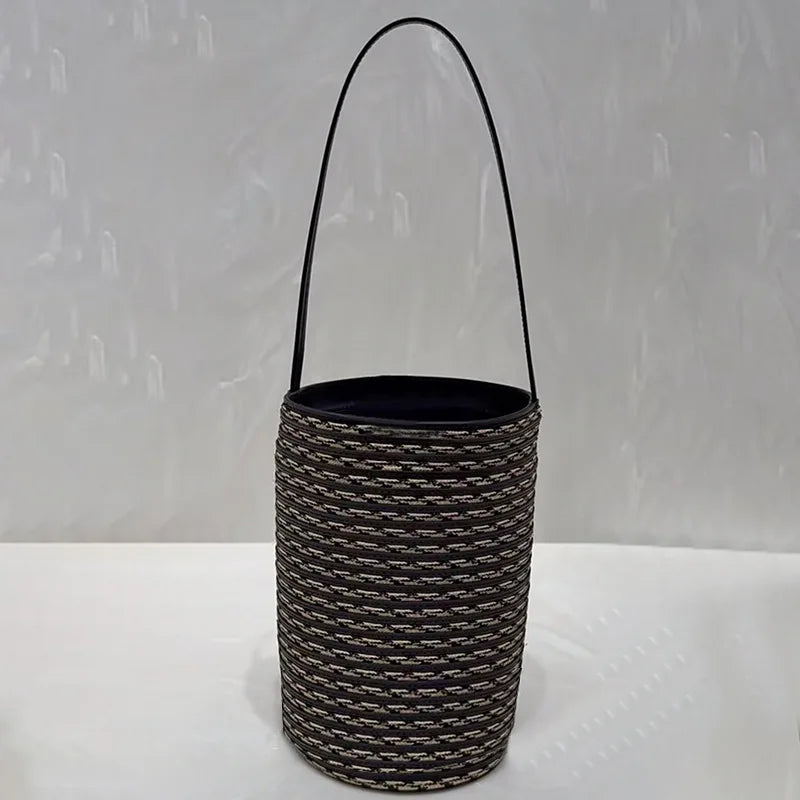Cylindrical Woven Bucket Bag