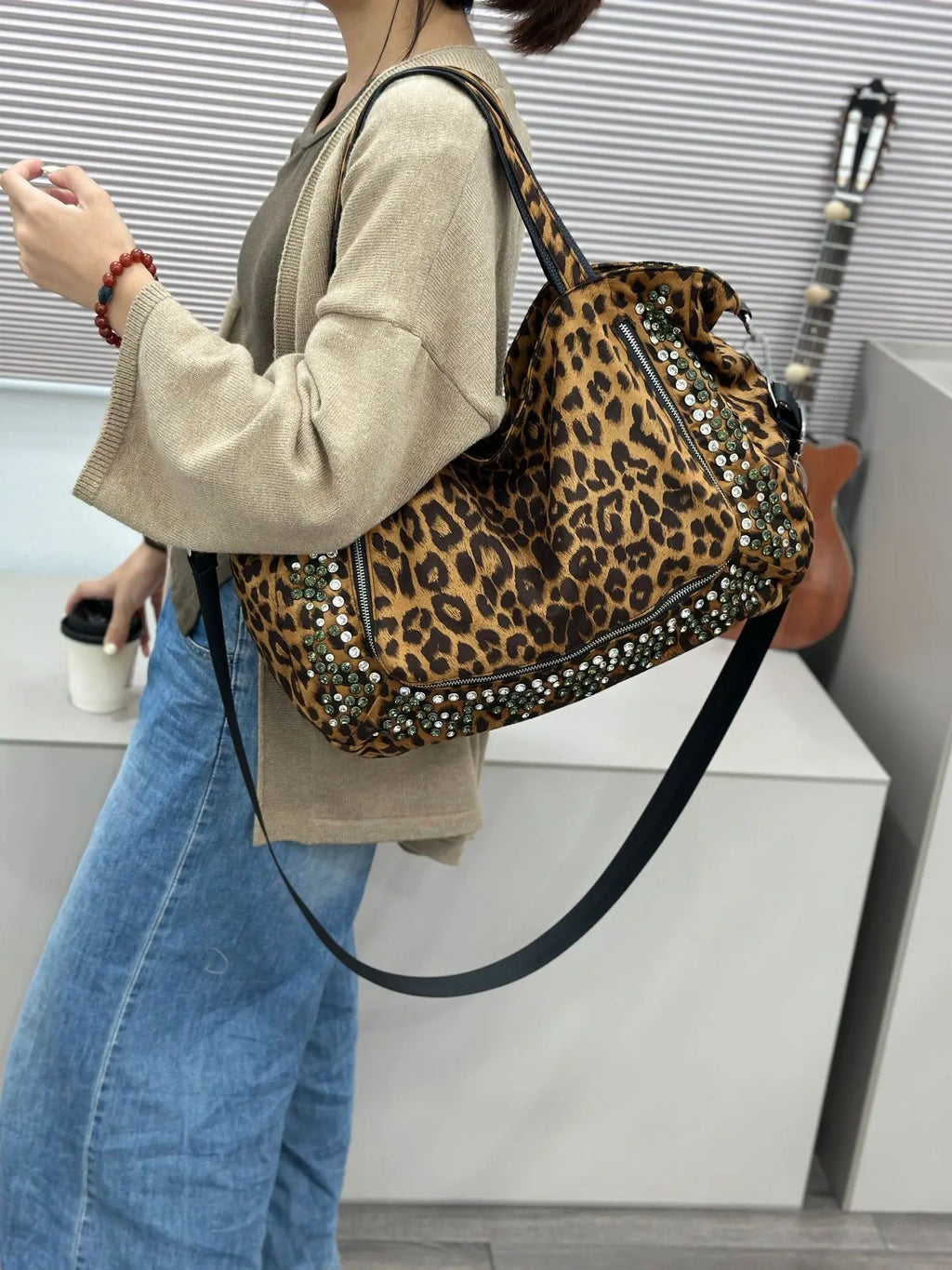 Studded Leopard-Print Tote Bag