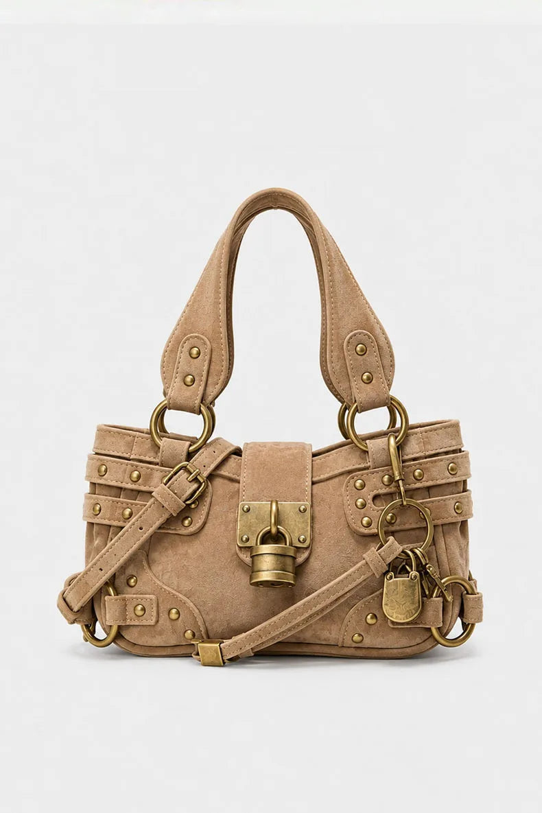 Studded Lock Top-Handle Bag