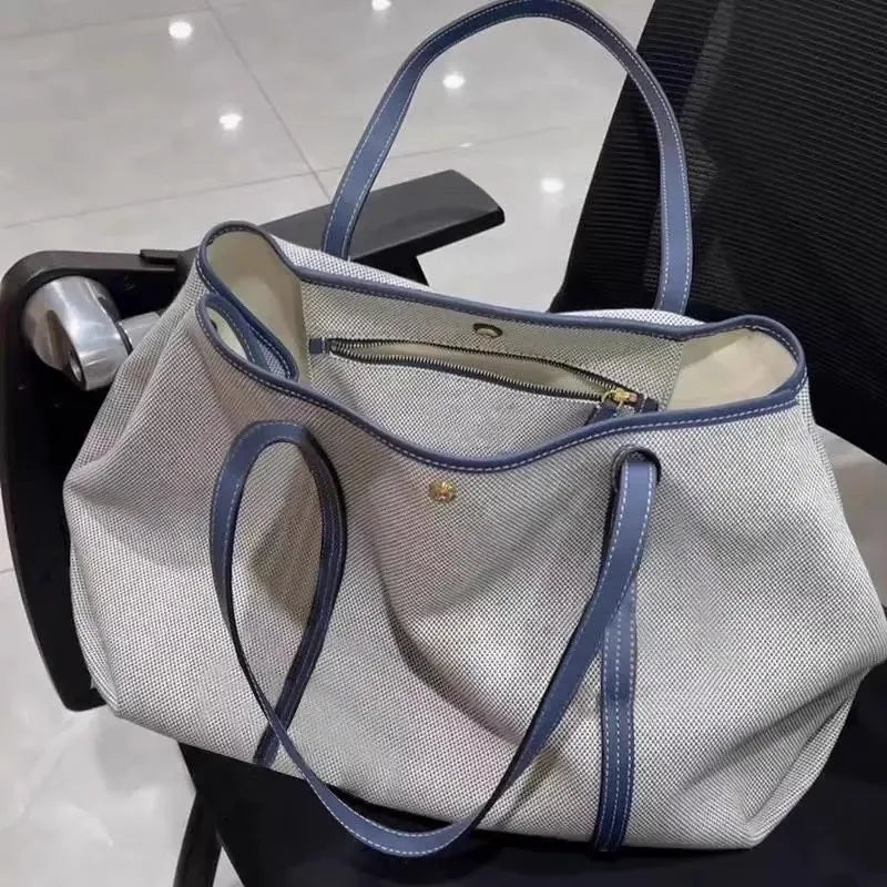 Contrast-Trim Soft Tote Bag
