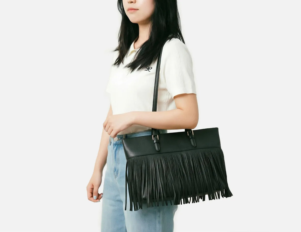 Fringed Shoulder Tote Bag