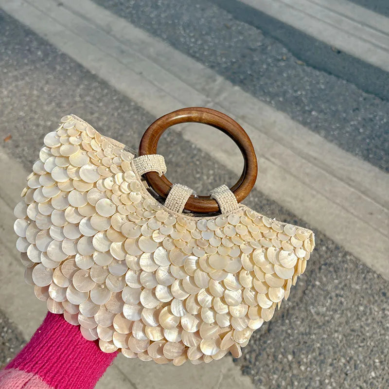 Disc-Embellished Ring-Handle Bag