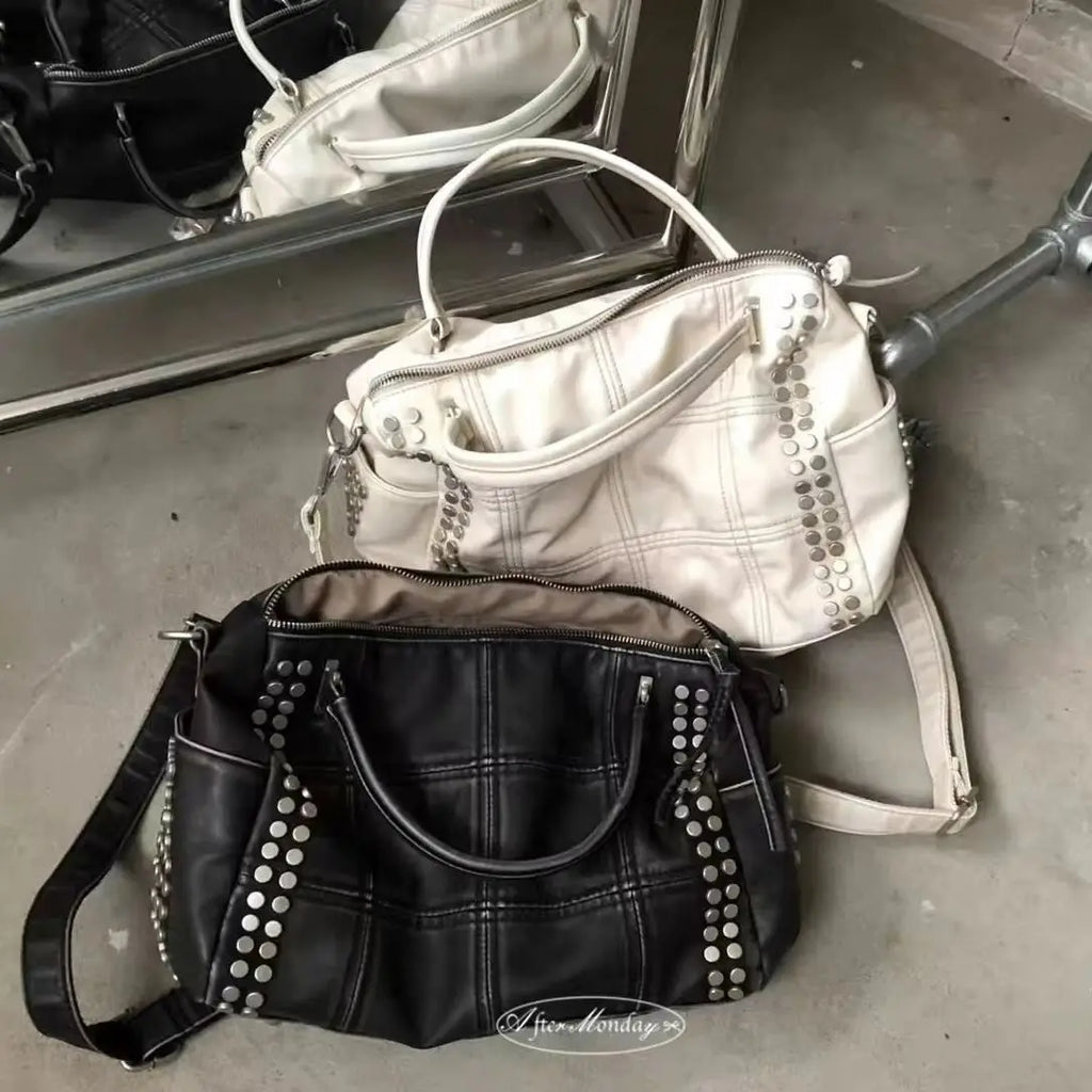 Studded Plaid Bowling Bag