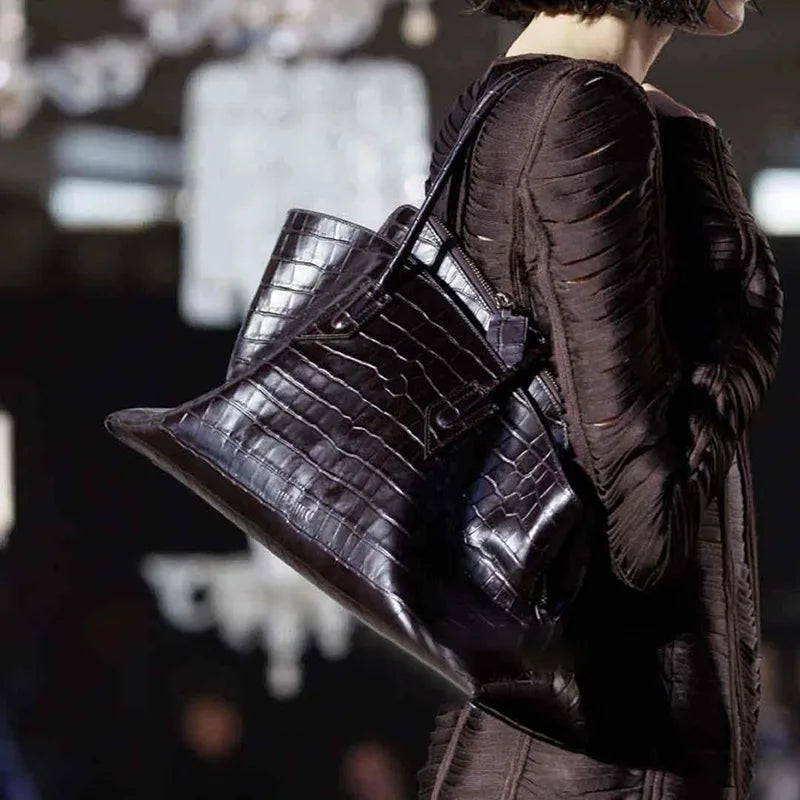 Croc-Embossed Gathered Tote Bag