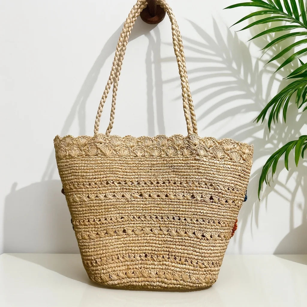 Floral Woven Tote Bag