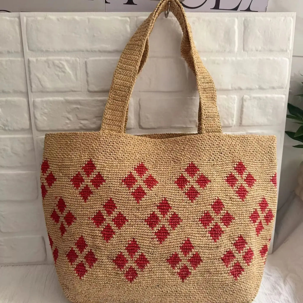 Diamond-Pattern Woven Tote