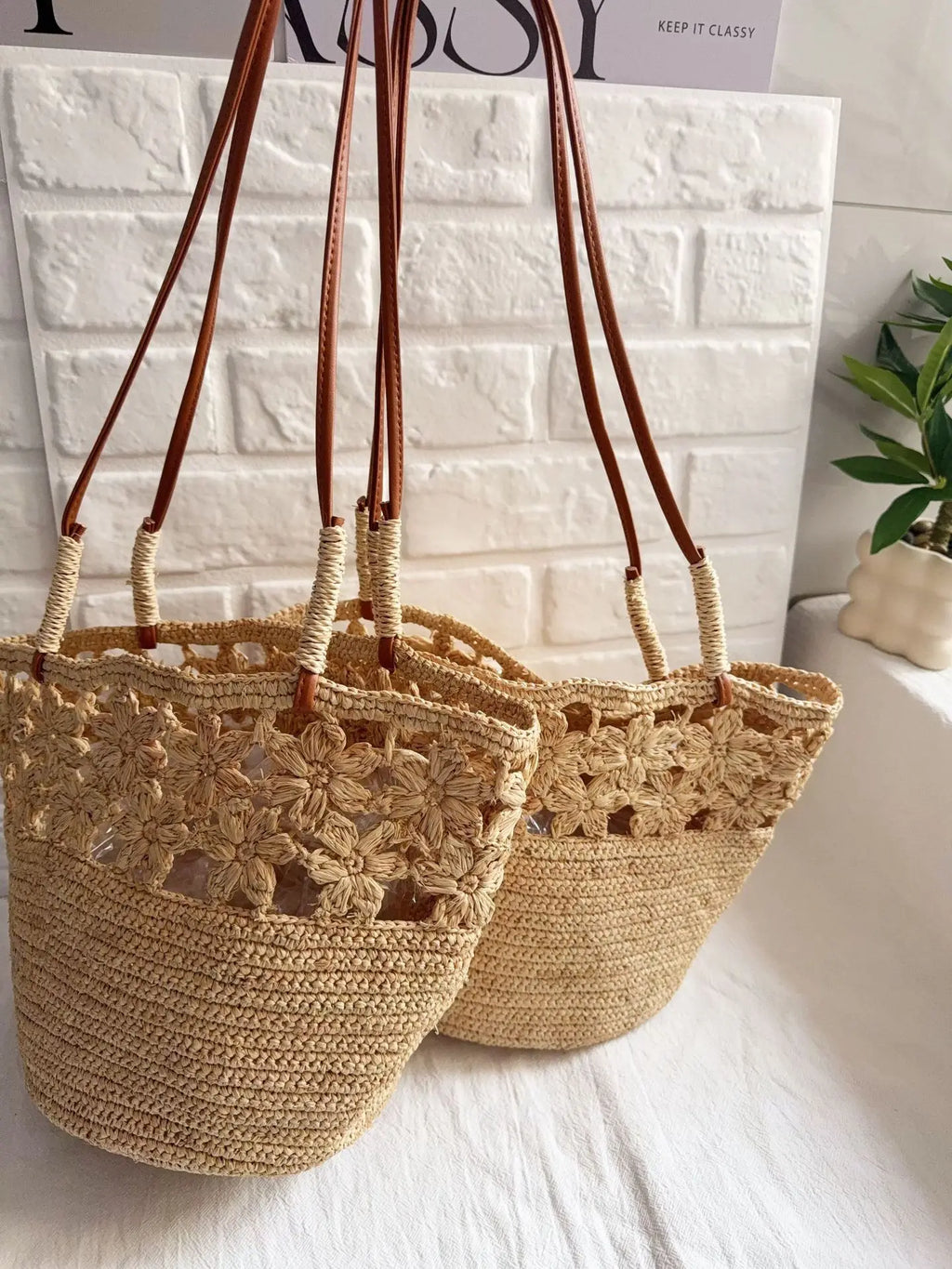 Openwork Woven Basket Tote