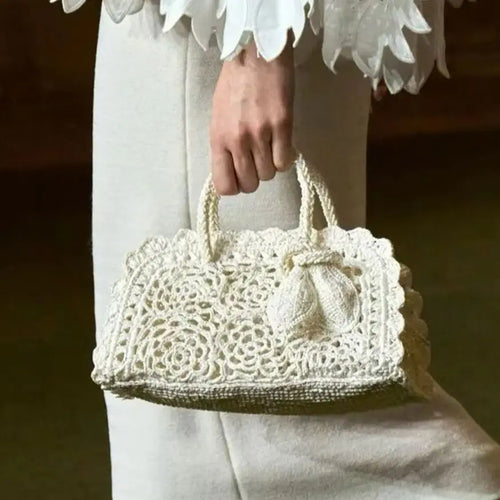 Chunky-Woven Scalloped Top-Handle Bag