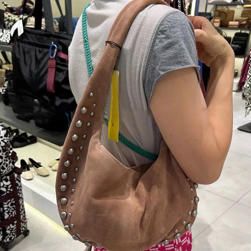Studded Crescent Shoulder Bag