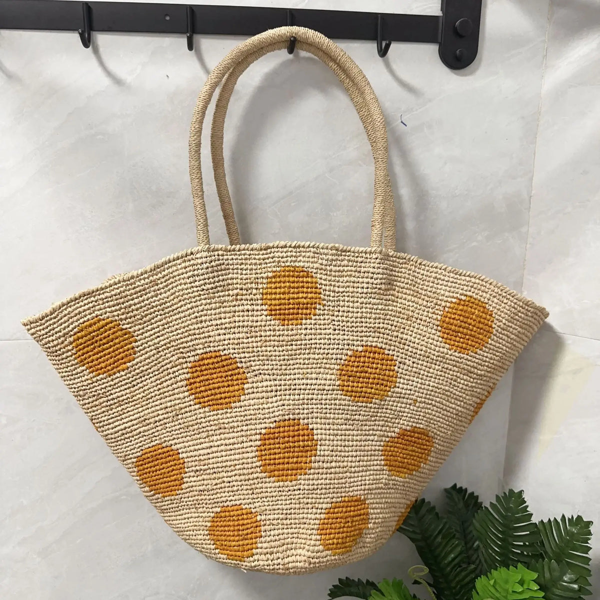 Woven Polka-Dot Tote Bag