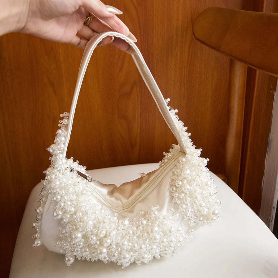 Beaded Crescent Shoulder Bag