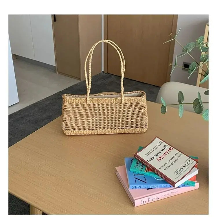 Open-Weave Rectangular Tote Bag