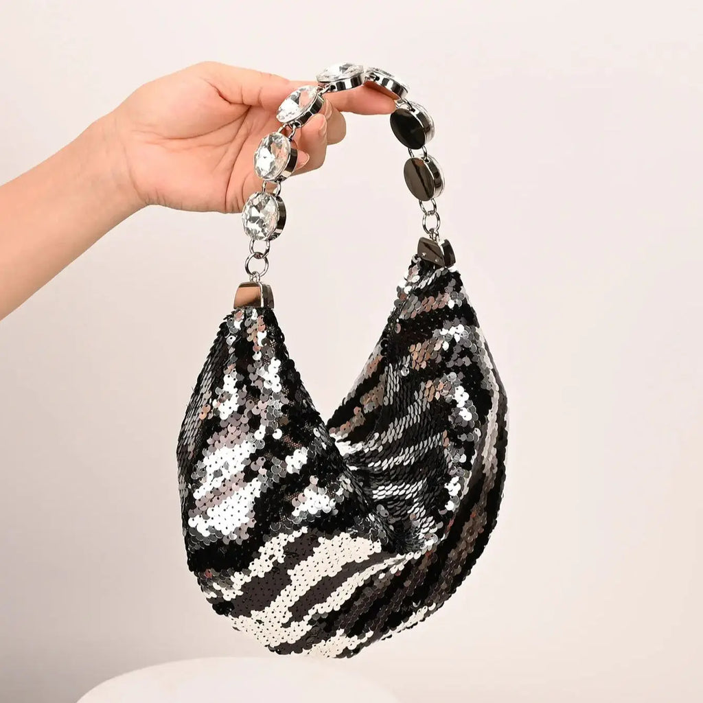 Striped Sequin Hobo Bag