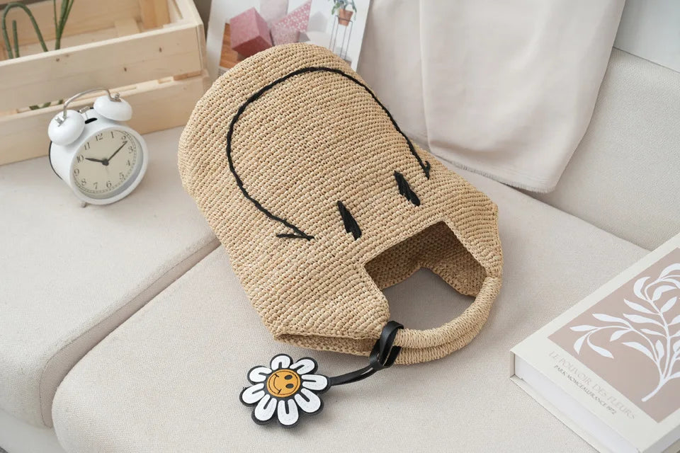 Smiley Woven Bucket Handbag