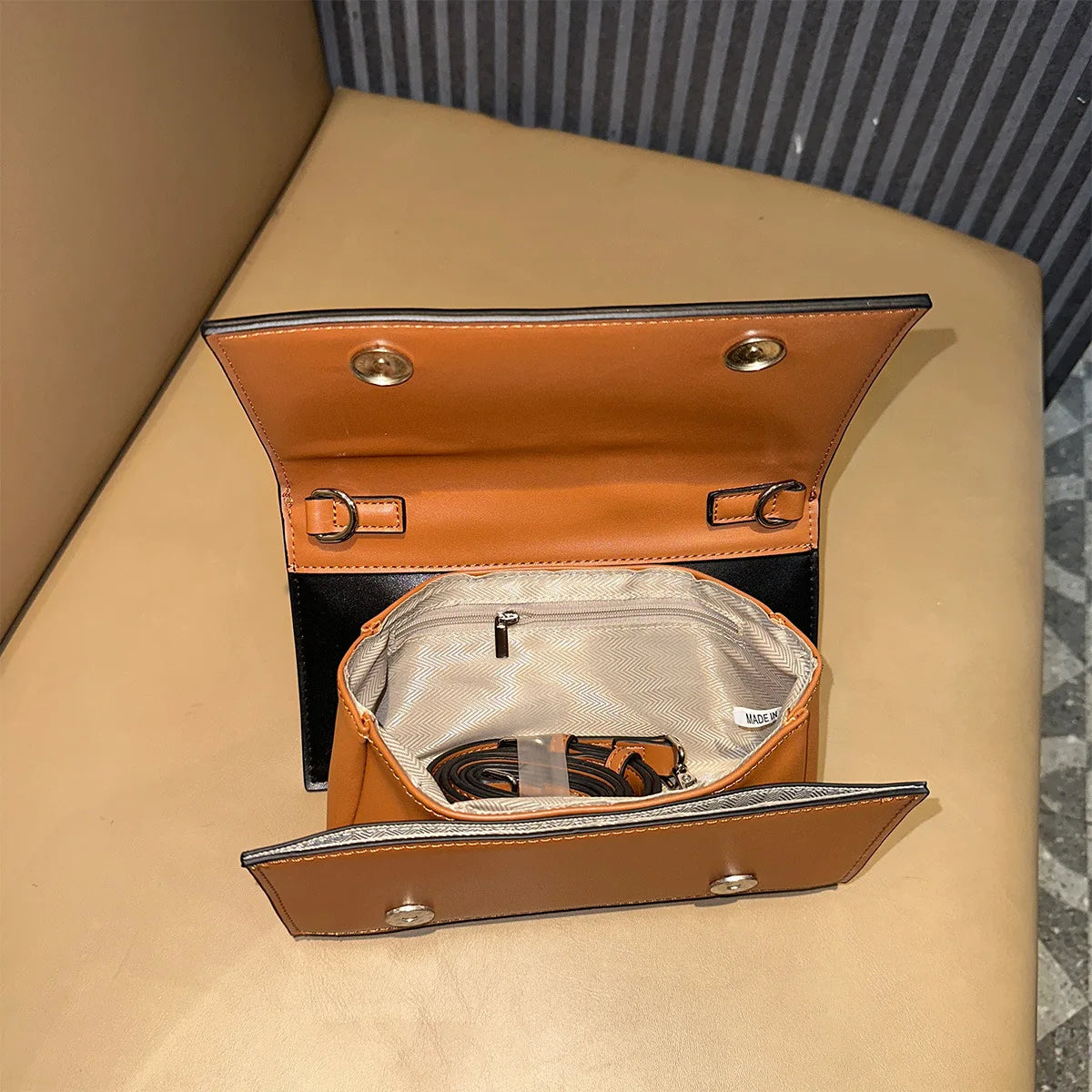 Triangular-Handle Structured Handbag
