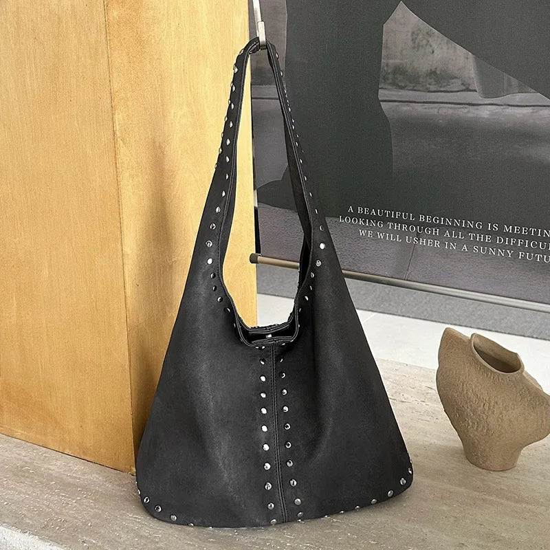 Studded Slouchy Shoulder Bag
