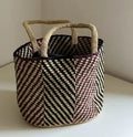 Diagonal-Pattern Woven Bucket Bag
