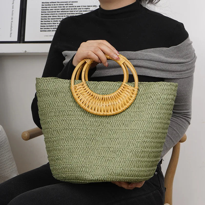 Round-Handle Woven Tote Bag