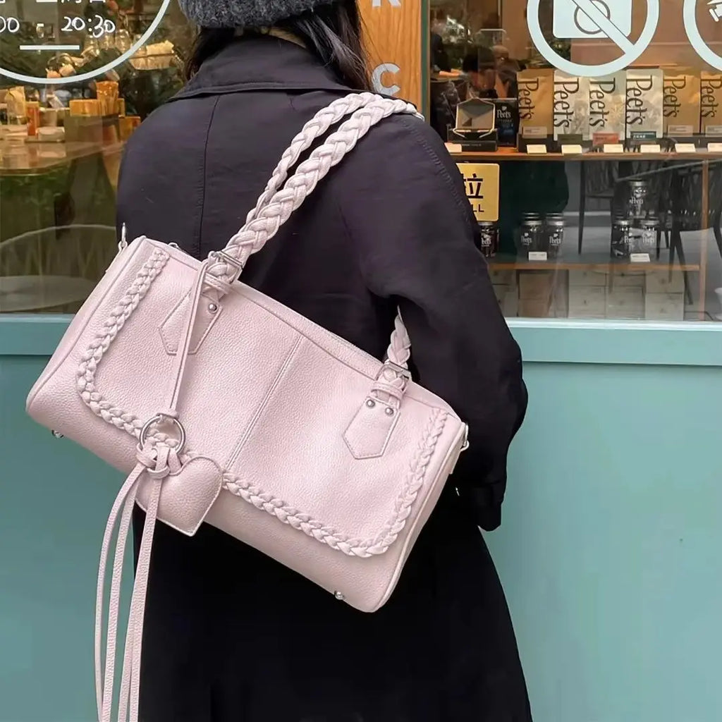 Braided-Handle Bowling Shoulder Bag