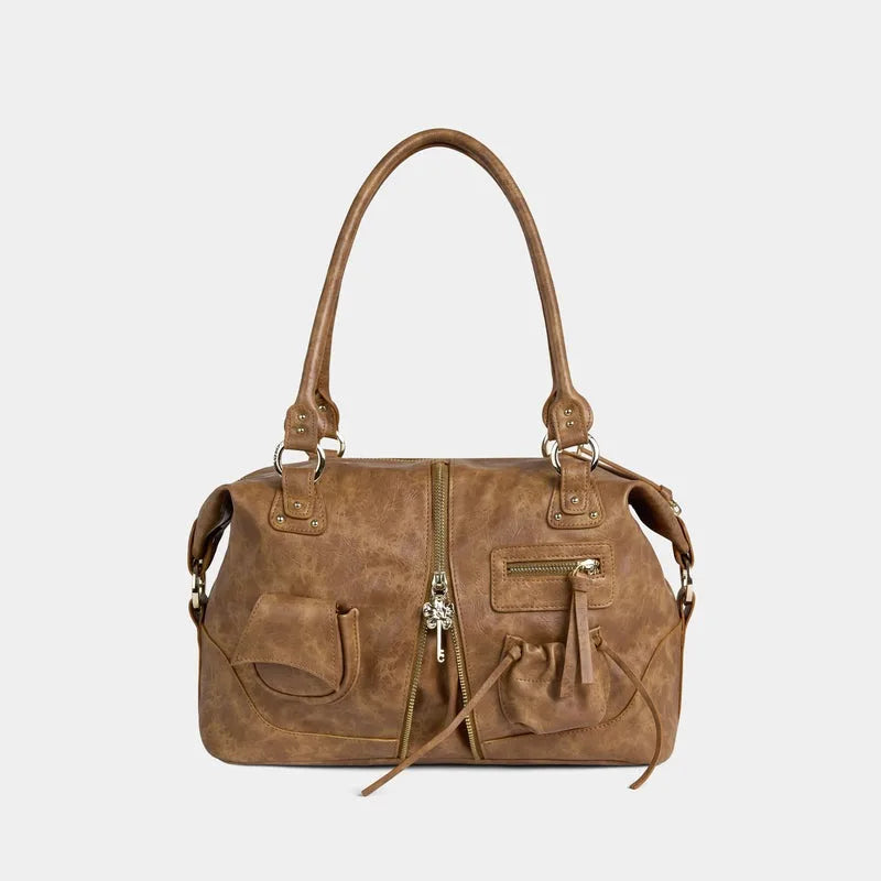 Double-Handle Pocket Shoulder Bag