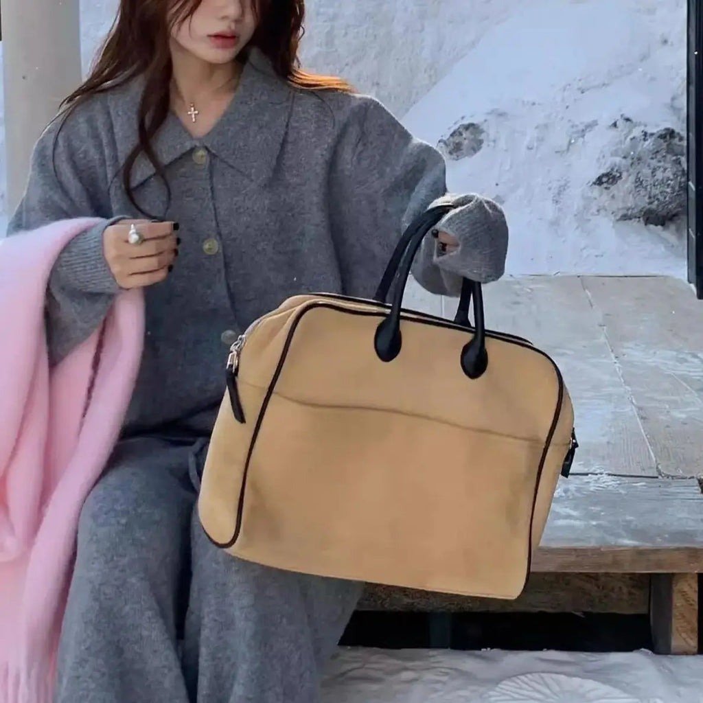 Contrast-Trim Top-Handle Bag