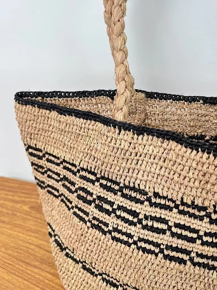 Striped Woven Shoulder Tote