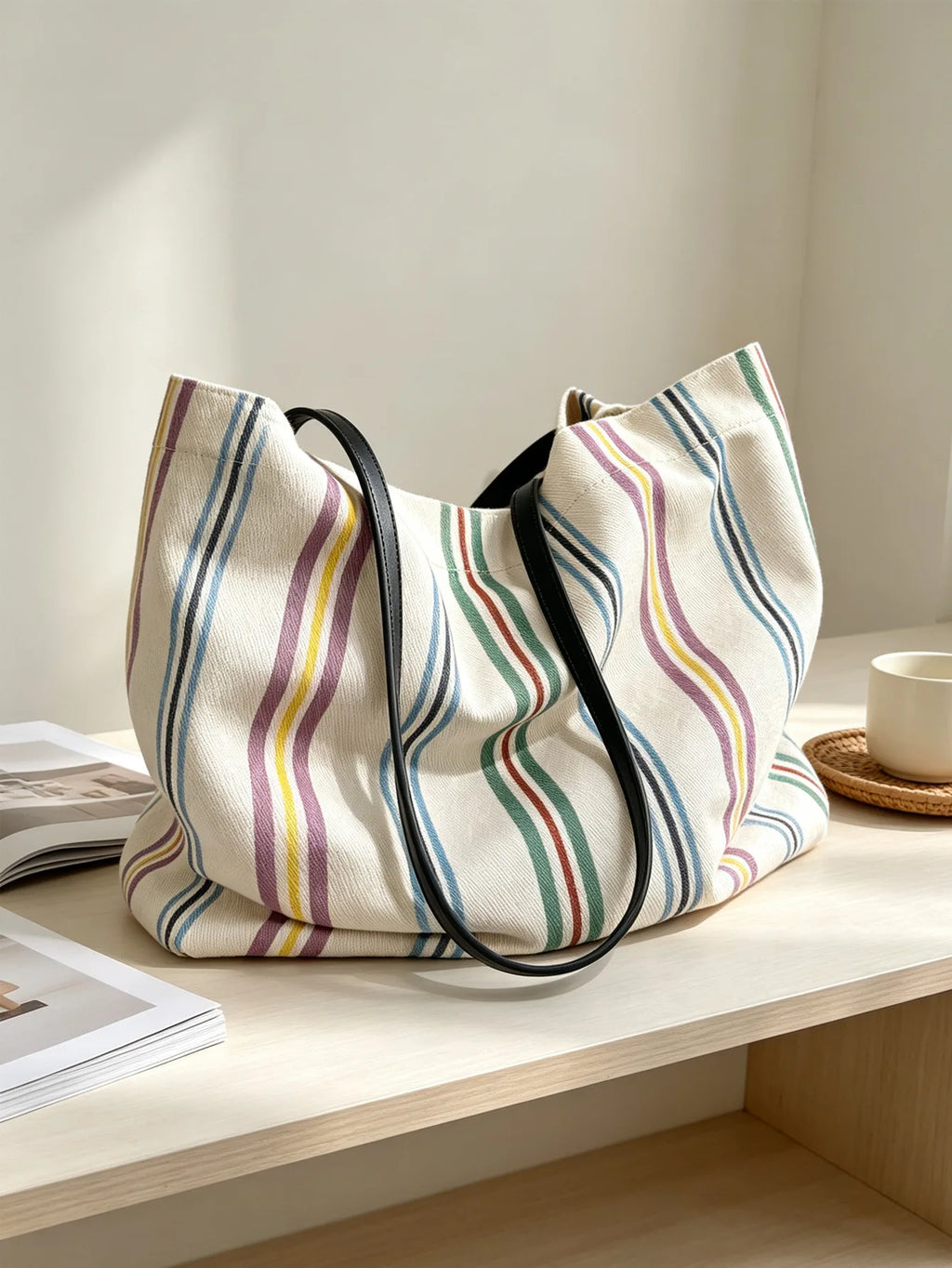 Striped Soft Tote Bag