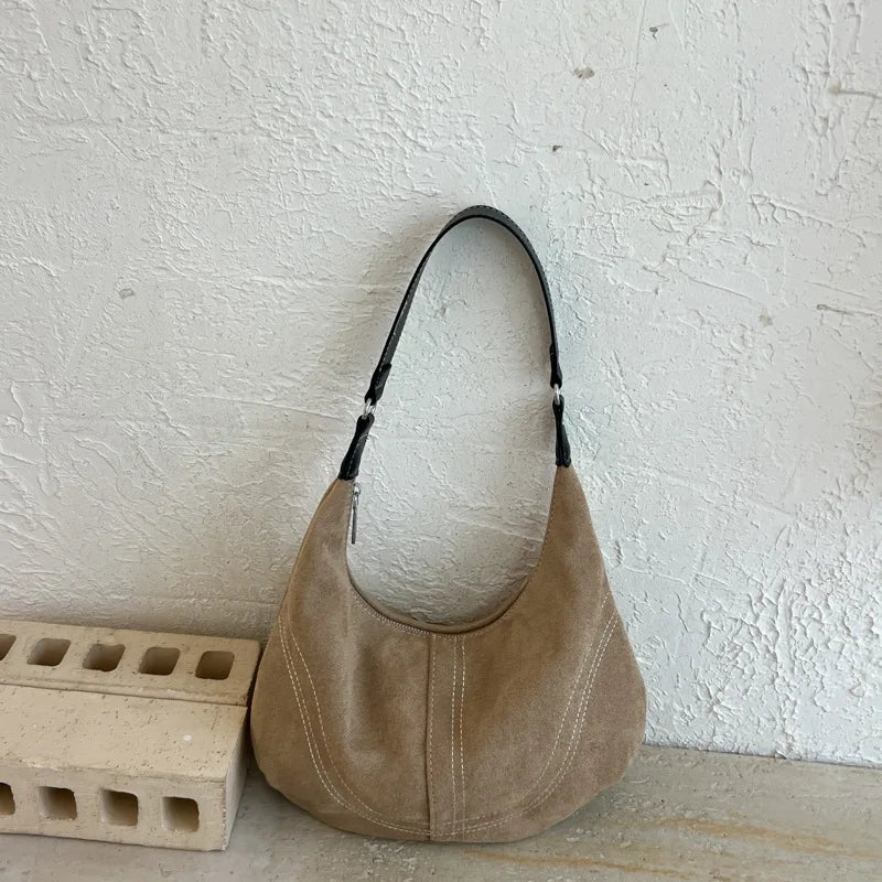 Contrast Stitch Crescent Shoulder Bag