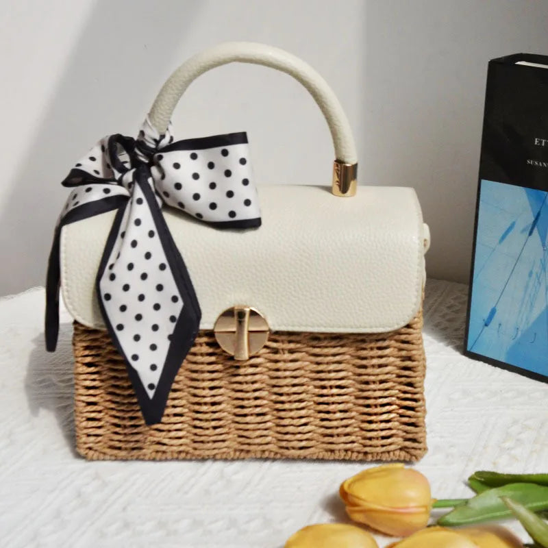 Woven Flap Top-Handle Bag