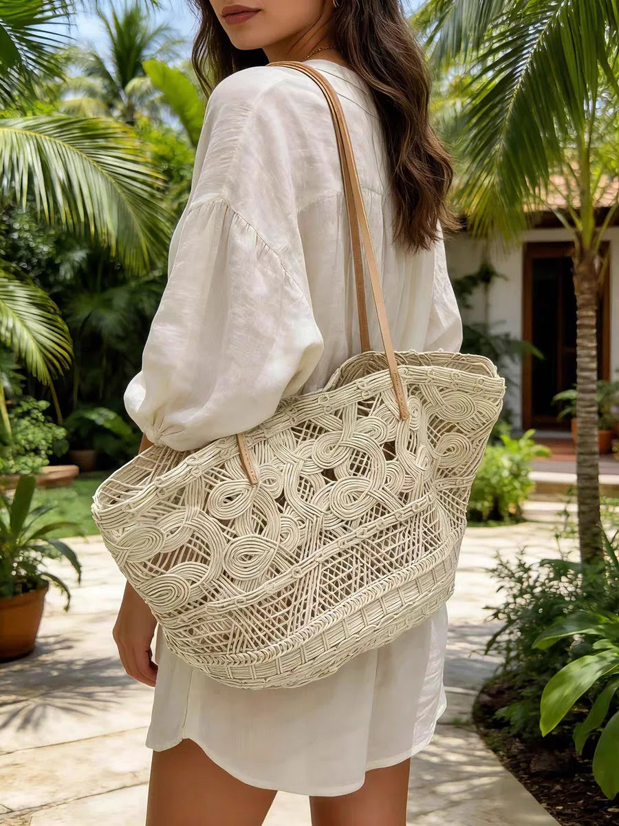 Openwork Woven Shoulder Tote