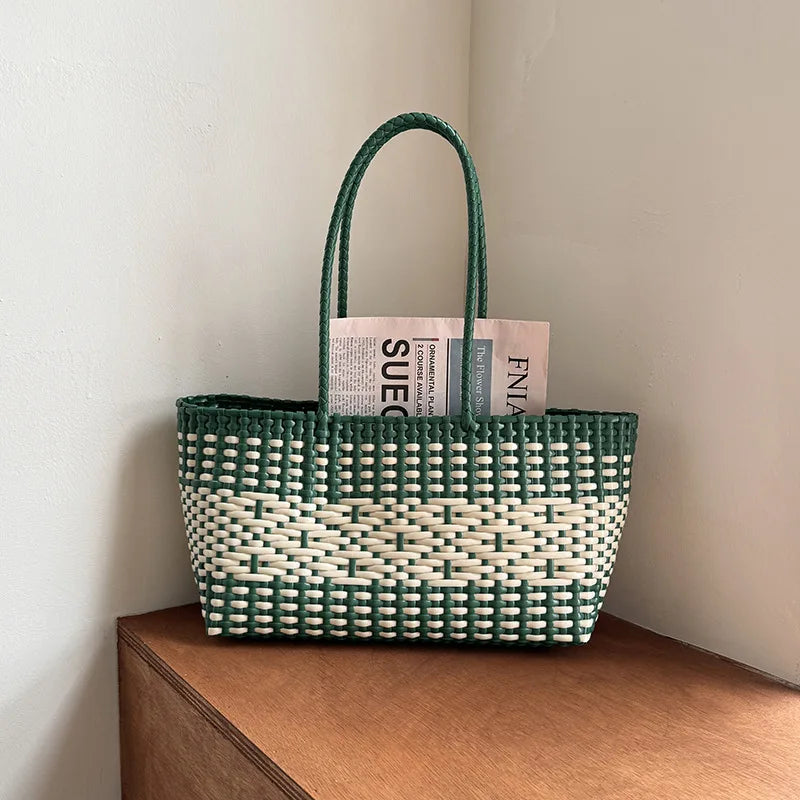 Patterned Woven Basket Bag