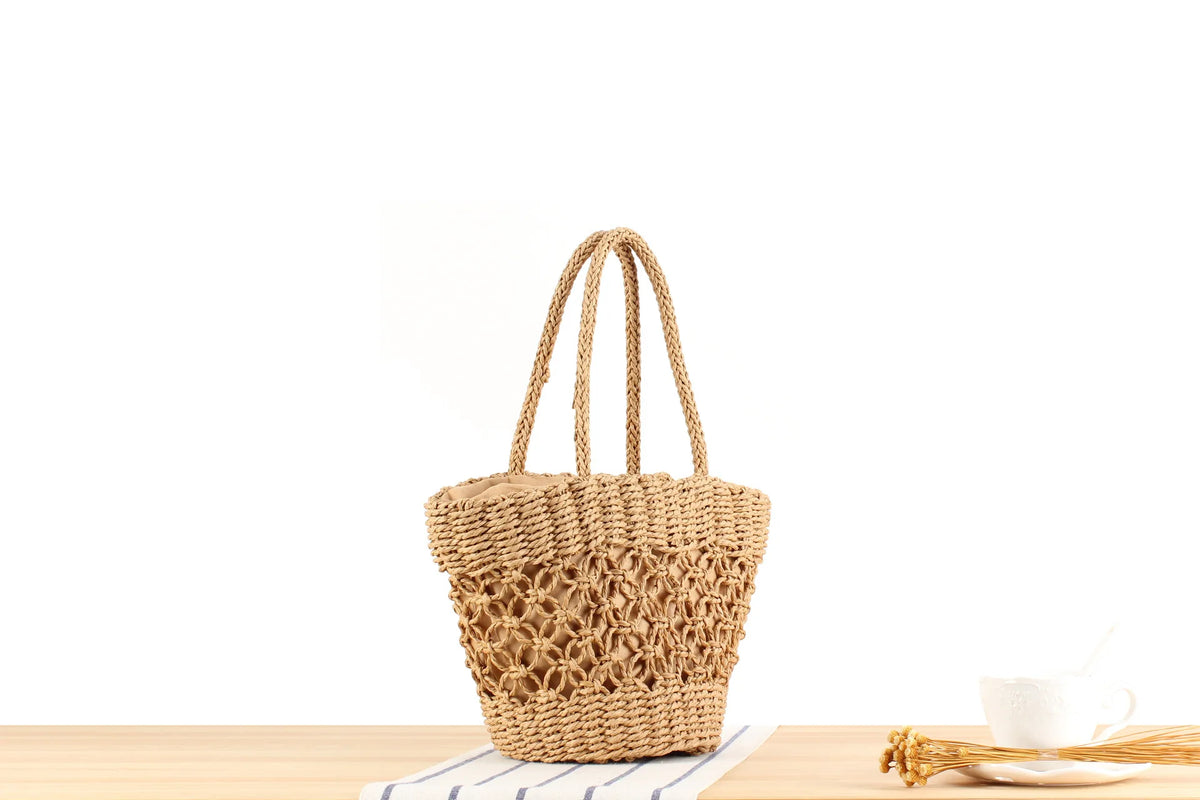 Openwork Woven Basket Tote