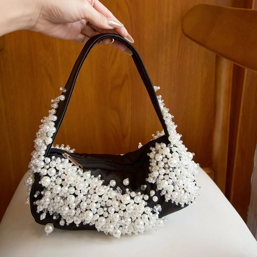 Beaded Crescent Shoulder Bag