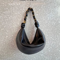 Chain-Trim Crescent Shoulder Bag