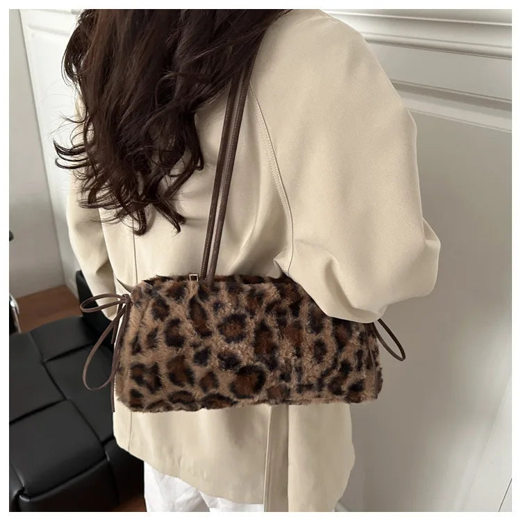 Leopard-Print Plush Shoulder Bag