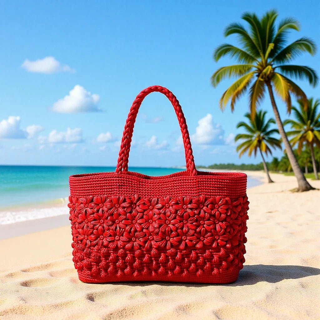 Floral-Textured Woven Tote Bag