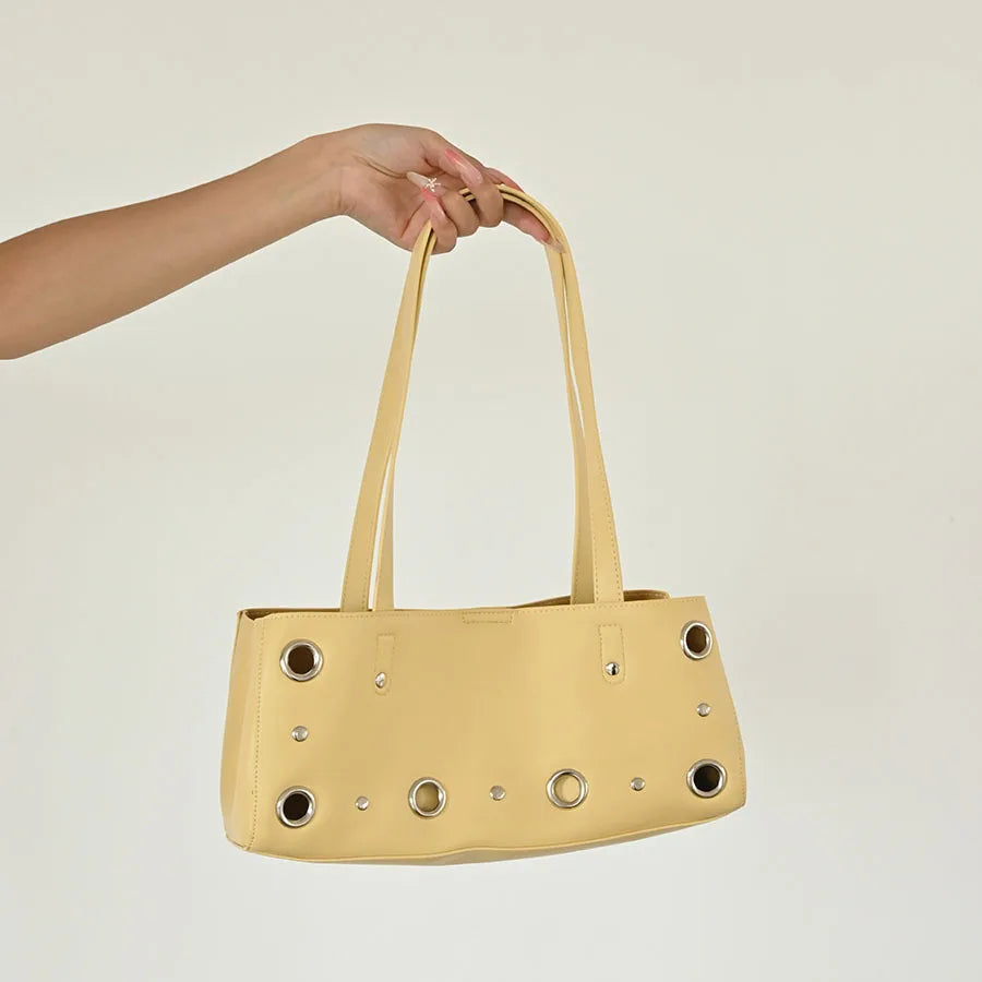 Grommet-Trim Shoulder Tote Bag