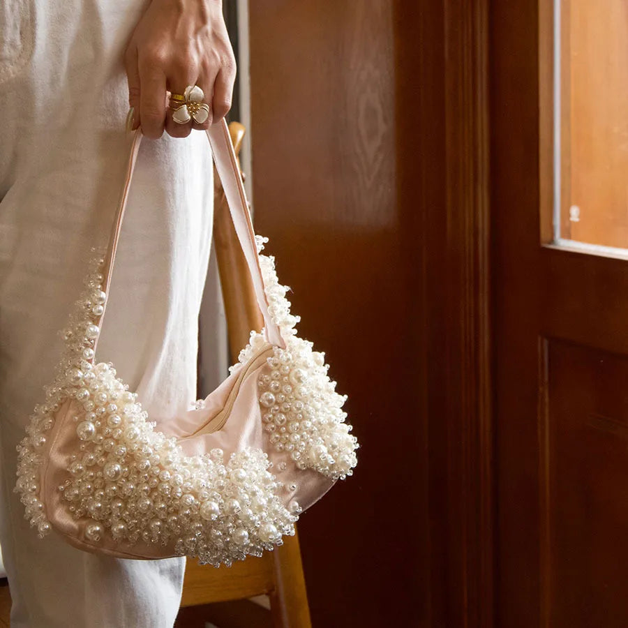 Beaded Crescent Shoulder Bag