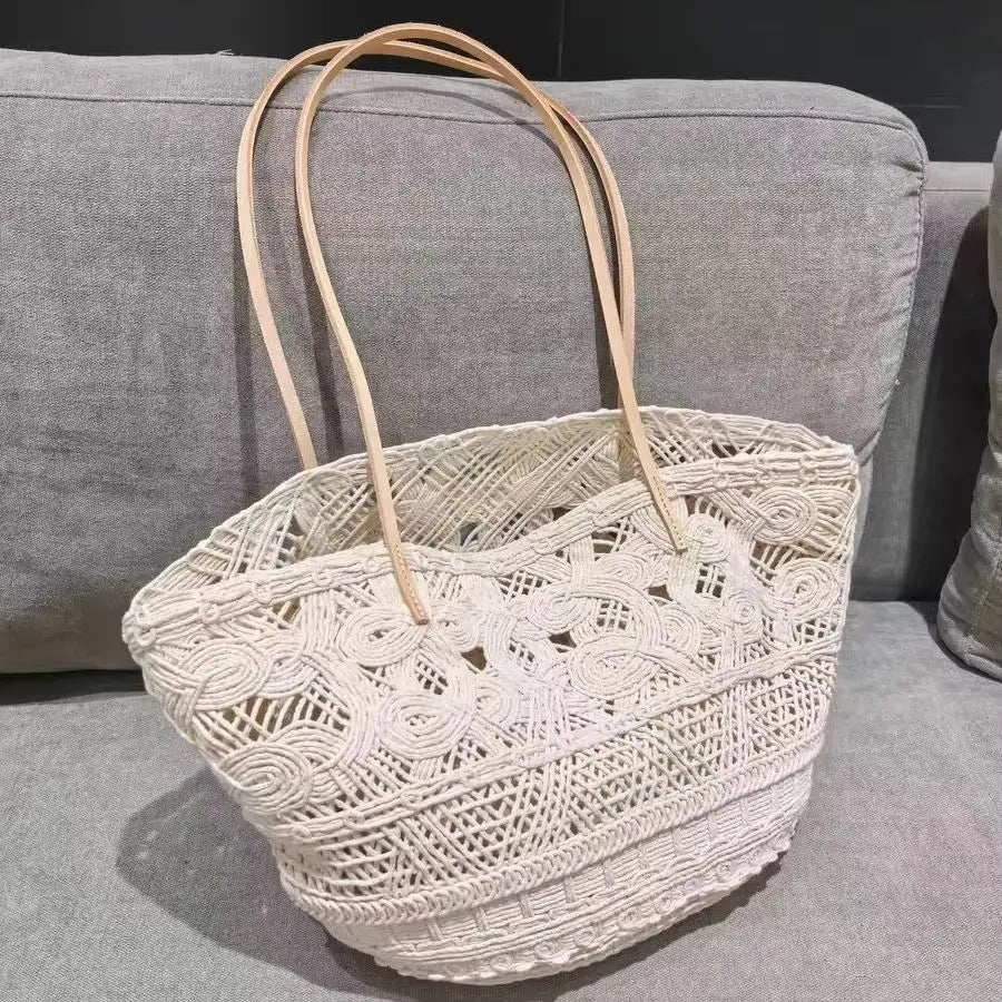 Openwork Woven Shoulder Tote