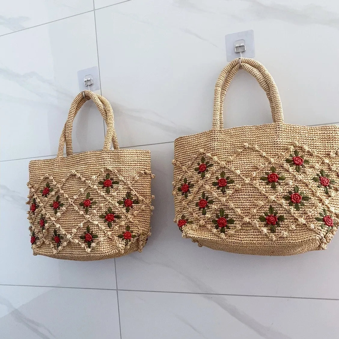 Floral Woven Tote Bag