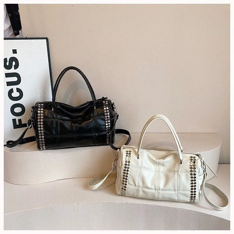 Studded Plaid Bowling Bag