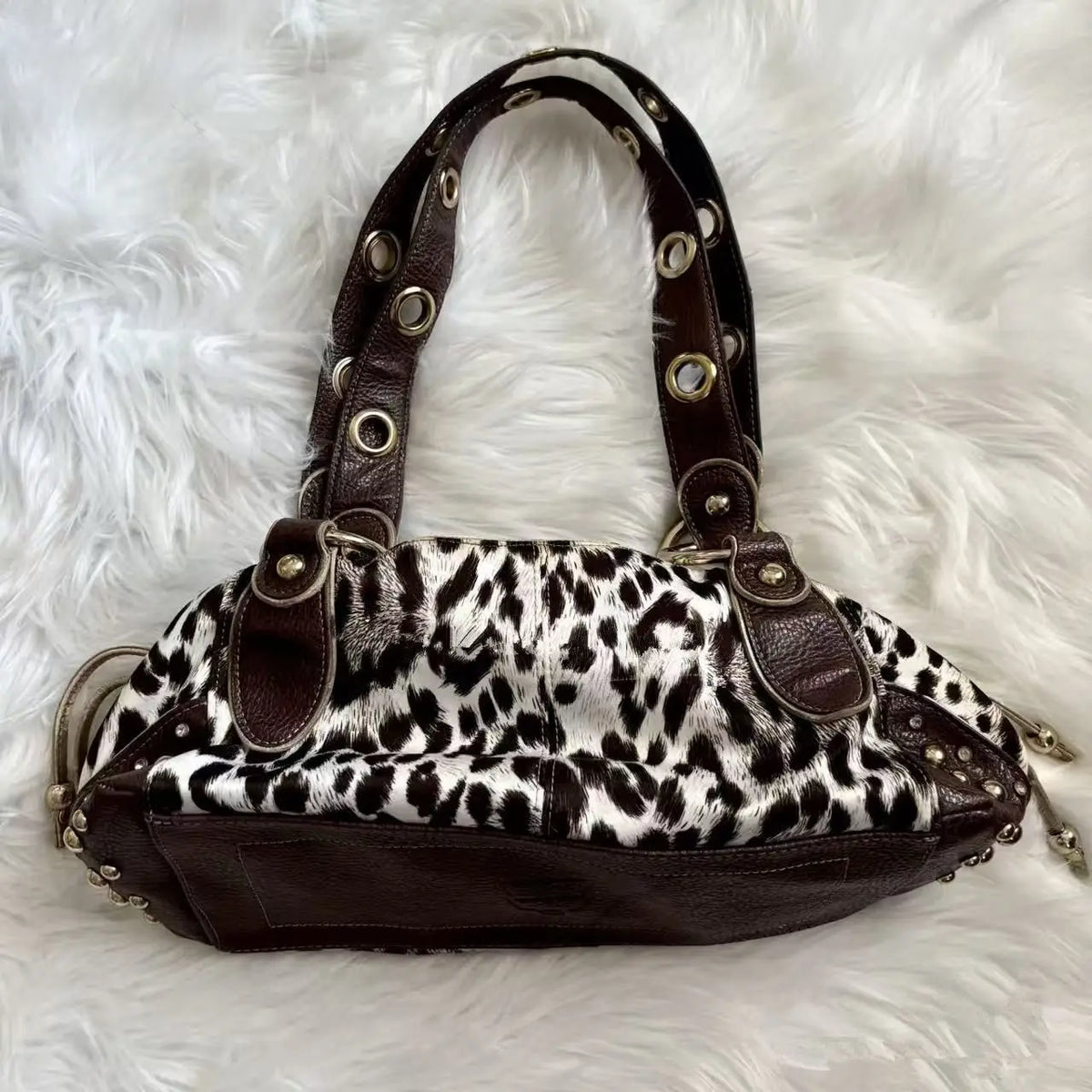 Leopard-Print Grommet Shoulder Bag