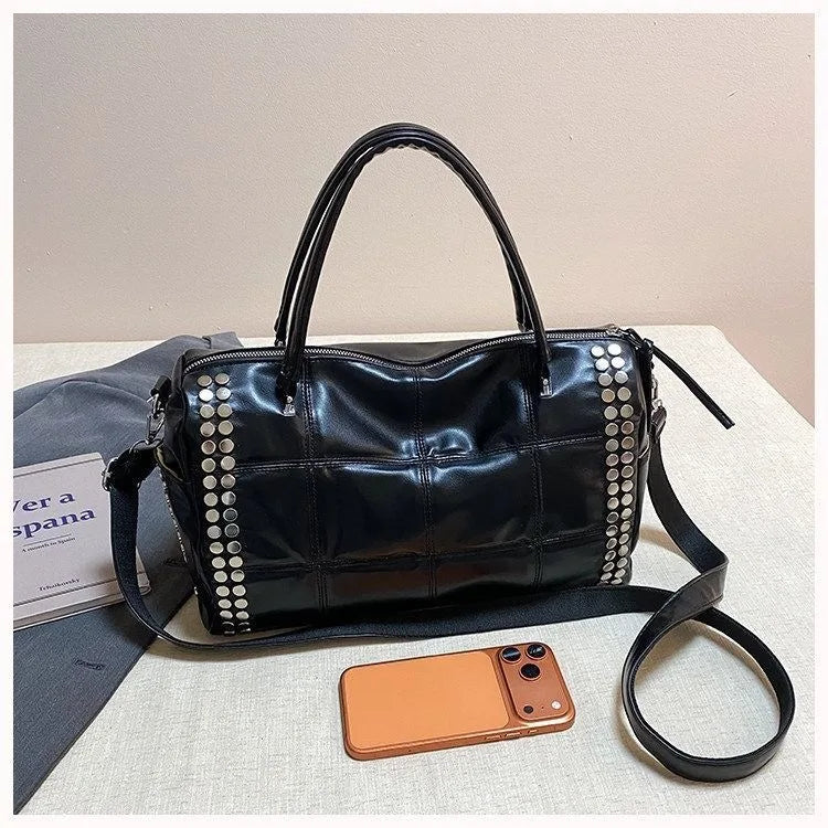 Studded Plaid Bowling Bag