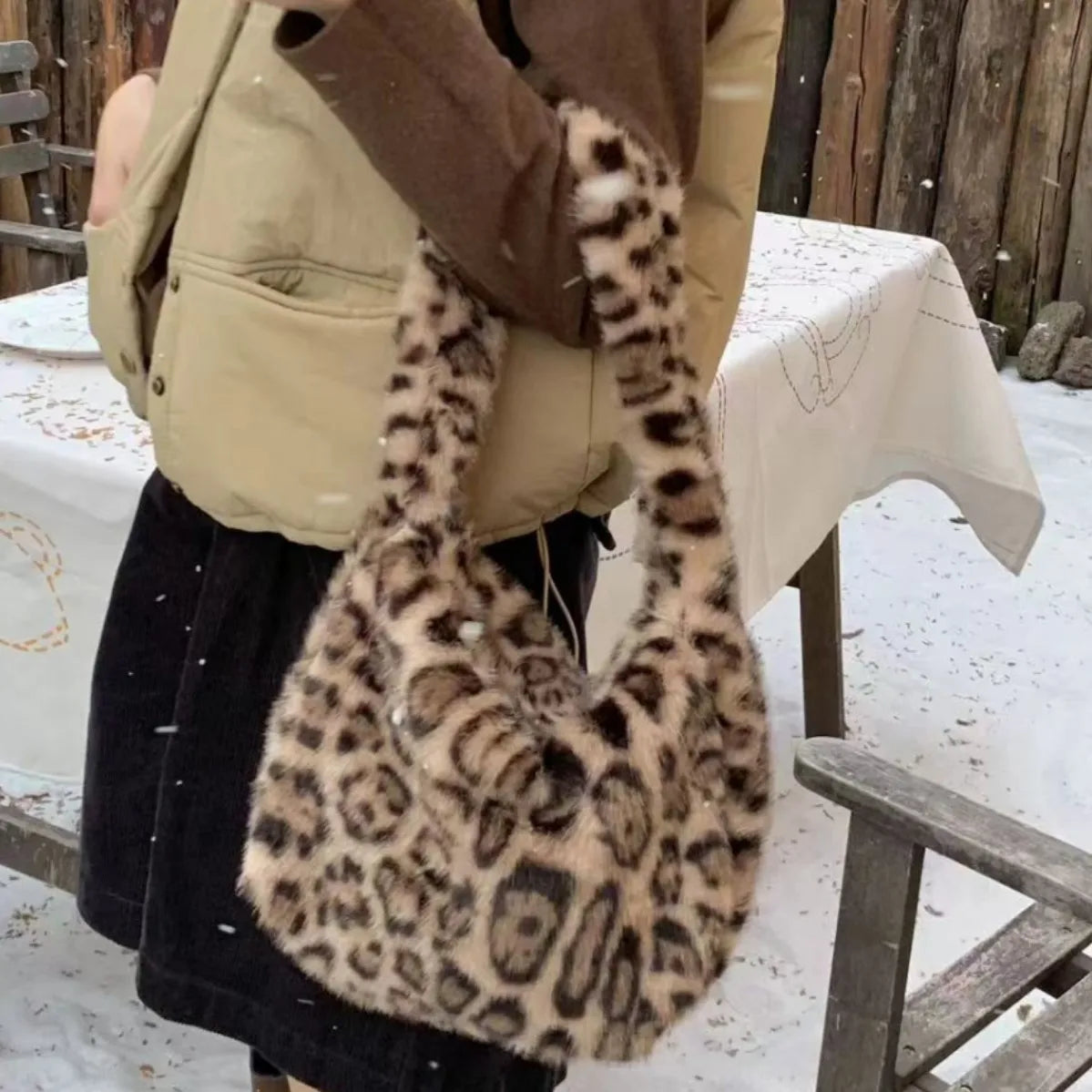 Plush Hobo Shoulder Bag