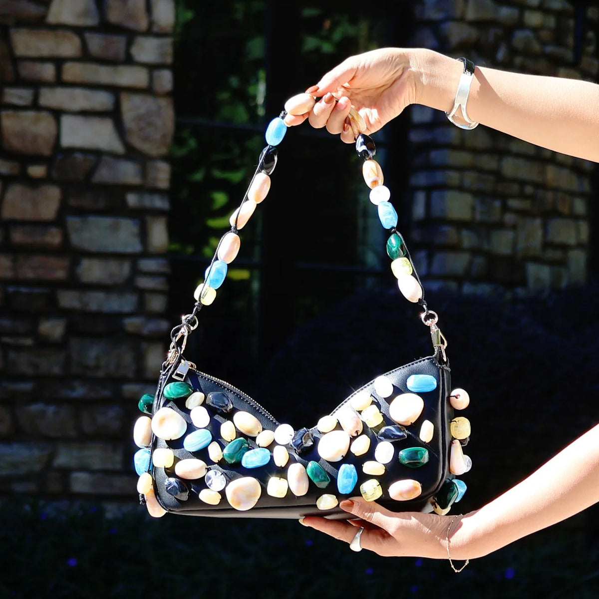 Oval-Embellished Shoulder Bag