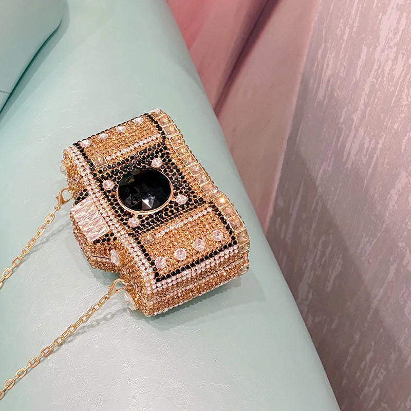 Camera-Shaped Embellished Clutch Bag